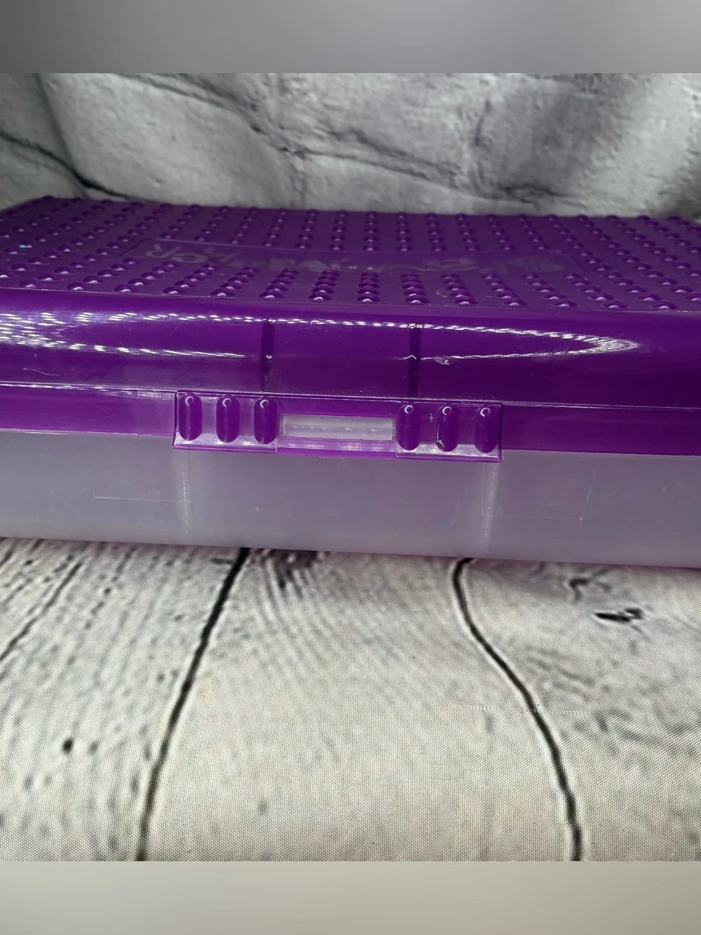 Vtg 90s Nostalgia Kidcore Spacemaker Pencil Box Case Purple Clear 11x7 AS IS